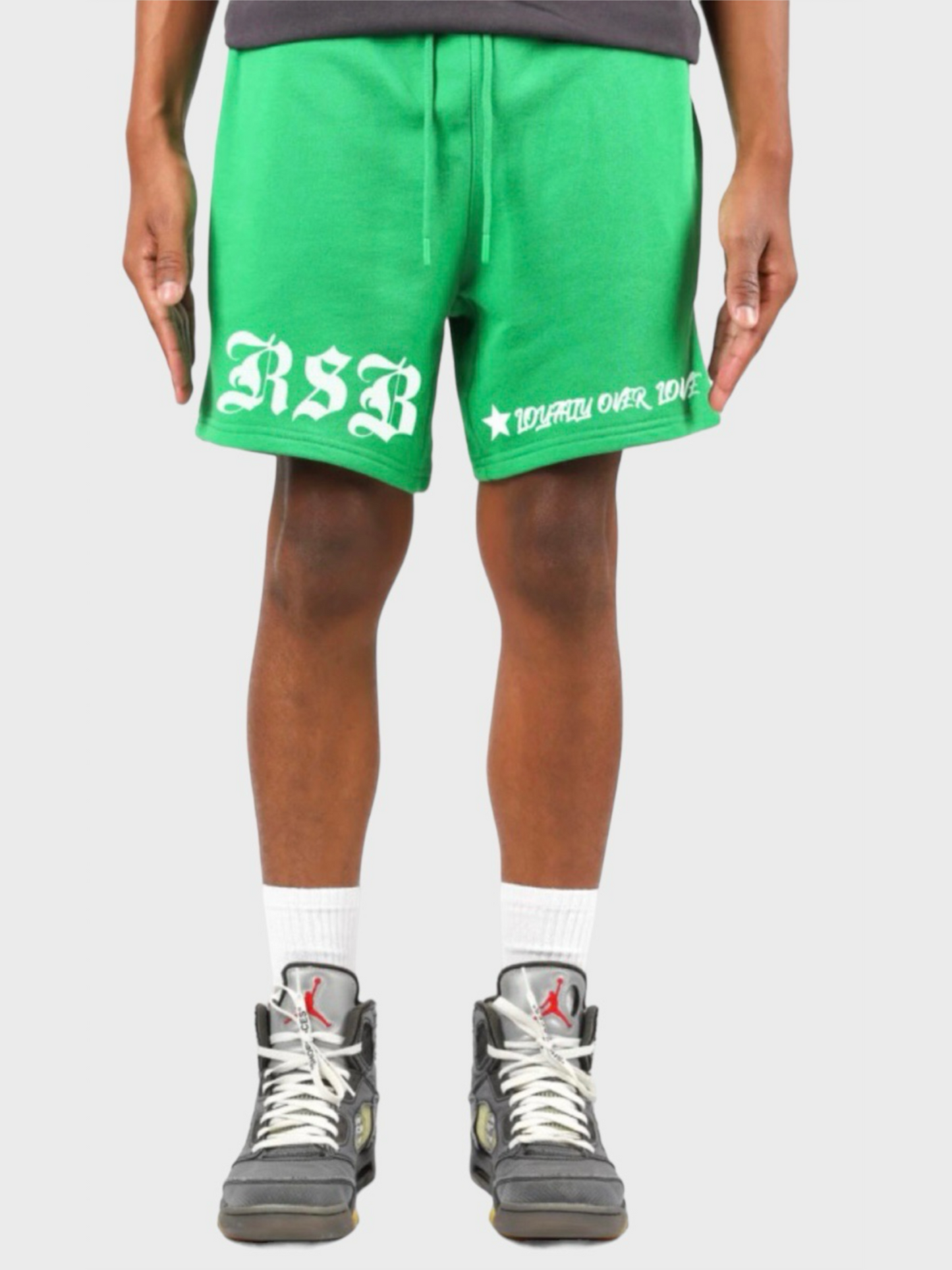 LOYALTY OVER LOVE SHORTS- KELLY GREEN/WHITE