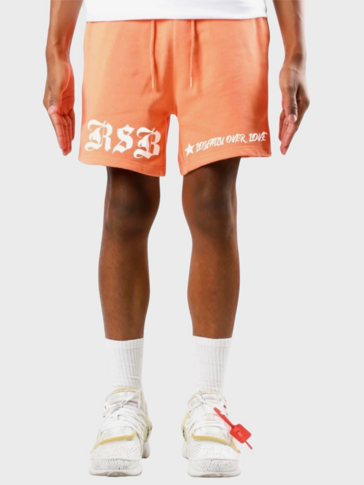 LOYALTY OVER LOVE SHORTS- PEACH/WHITE